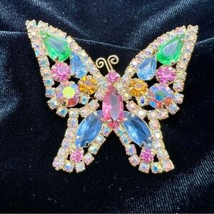 VTG Signed Kramer Butterfly Brooch β’ AB Rhinestones β’ Fruit Salad